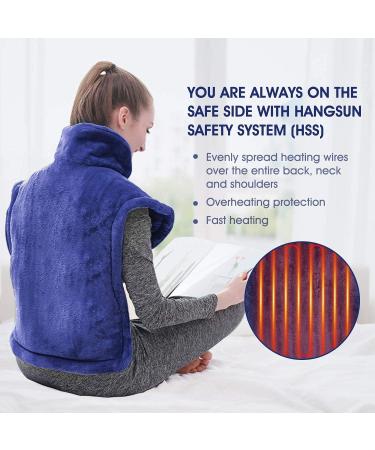 Hangsun Large Heating Pad for Back and Neck - 24x33 Electric Heat Wrap with 6 Settings, Auto Shut Off, ETL Certified - Dark Blue - Buy Online on GoSupps.com