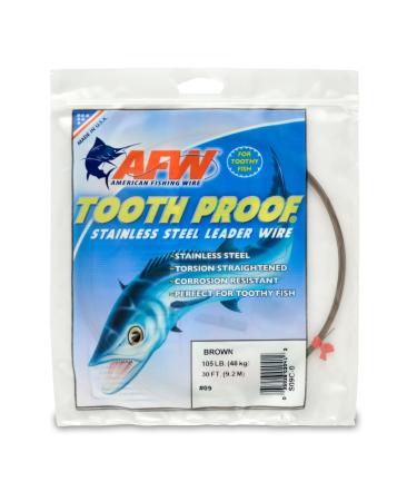 AFW Tooth Proof Stainless Steel Single Strand Hard Leader Wire - Bright and Camo for Shark, Barracuda, King Mackerel, Wahoo, Snook Bite Protection for Toothy Critters, Rigging Baits and Lures Camo #9, 105 Lb Test, 30 Ft