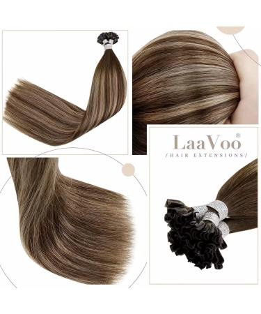 LAAVOO Real Hair Bonding Extensions - Balayage Brown Remy U-Tip Keratin - Dark Brown to Ash Blonde 50g (50 Strands) - #4/18/4 35 cm - Buy Online on GoSupps.com