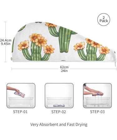 Tropical Cactus Hair Towel 2 Pack | Super Absorbent Quick Dry Hair Turbans for Women & Girls - Buy Online on GoSupps.com