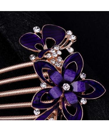 Lurrose Flower Bride Hair Side Comb Rhinestone Bridal Comb Barrette Wedding Hair Accessory for Women (Purple) - Buy Online on GoSupps.com
