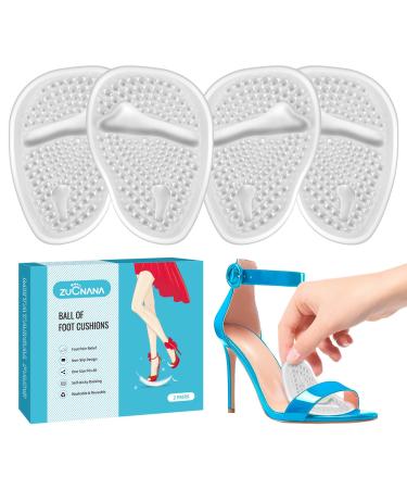 Ball of Foot Cushions (2 Pairs Gel Shoe Inserts) Heel Inserts for Women Non Slip Heel Pads Heel Cushions for Foot Pain Relief and Comfort | One Size Fits Any (Clear)