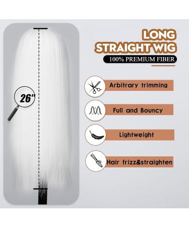 Allbell White Wig for Women - Long Silk Heat-Resistant Synthetic Hair with Bangs | Natural-Looking Perfect for Daily Wear Parties & Cosplay - Buy Online on GoSupps.com
