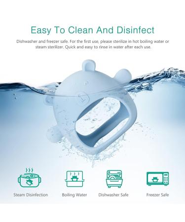 ORIA Silicone Baby Teether - Bear Buddy Teething Toy & Anti-Drop Mitten - Morandi Blue | Infant Chew Relief - Buy Online on GoSupps.com