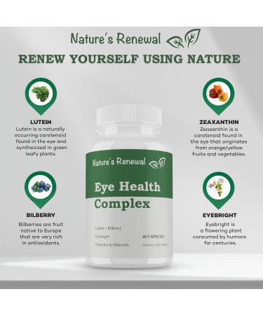 Nature's Renewal Eye Health Complex Supplement - Lutein Zeaxanthin Lycopene Bilberry Eyebright Carotenoids Macular Support Herbs Sight Care Vitamins Vision Antioxidants - 60 Capsules - Buy Online on GoSupps.com