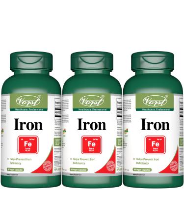 VORST Iron 45mg 90 Vegan Capsules | Max Strength Supplements for Iron Deficiency and Fatigue | Made with Ferrous Fumarate Mineral for Men & Women | Alternative to Liquid | 3 Bottles 90 count (Pack of 3)