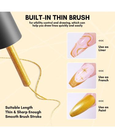 Makartt Painting Nail Gel Liner Polish Set Glitter Silver Gold Gel Liner Nail Polish Drawing Metallic Nail Gel with Build in Thin Brush Glossy Chrome Gel Soak Off UV/LED Nail Art Manicure Set - Buy Online on GoSupps.com