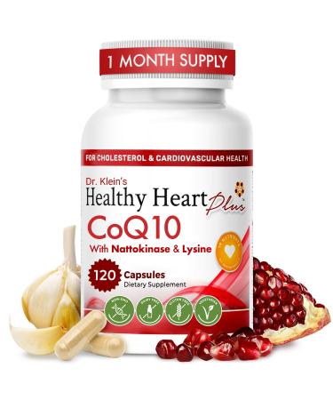 CoQ10 Cardiovascular Supplement 150mg Coenzyme Q10, Nattokinase, Pomegranate, Garlic & Lysine for Blood Cholesterol, Circulation, Heart Plus CoQ10 Supplement for Men & Women, 120 Capsules by Rhoziva