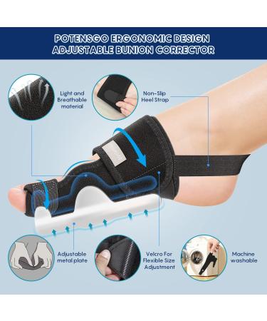 Potensgo Bunion Corrector 2pcs - Premium Orthopedic Big Toe Straightener for Bunion Relief - Adjustable Hallux Valgus Corrector - Day/Night Support (Black) - Buy Online on GoSupps.com