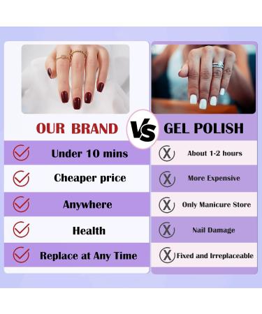 Shop Jofay Fashion Press On Nails - Short Acrylic Glue On Nails 24PCS Wine Red Kit Perfect Fit in 12 Sizes - Buy Online on GoSupps.com