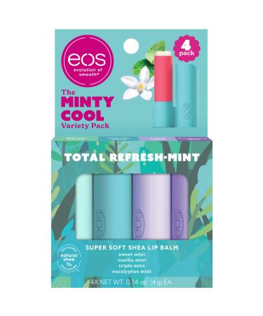 eos Super Soft Shea Lip Balm Sticks - Minty Cool Variety Pack | Long-Lasting Hydration | Lip Moisturizer | 4 Lip Minty Cool Variety Pack: Sweet Mint  Vanilla Mint  Triple Mint & Eucalyptus Mint 4 Count(Pack of 1)