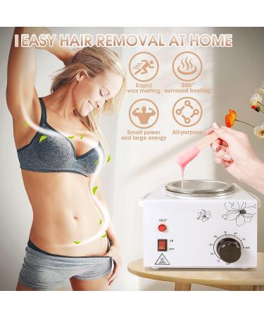 Adoture 600ML Single Wax Warmer Machine for Hair Removal - Professional Electric Wax Heater with Adjustable Temperature and 20PCS Wooden Wax Sticks - White - Buy Online on GoSupps.com