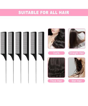 6 Pack Steel Pin Rat Tail Carbon Fiber Comb Set - Heat Resistant Teasing Combs for Salon & Home Use (Black) - Buy Online on GoSupps.com