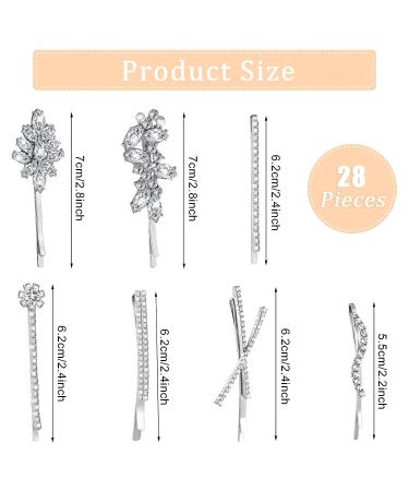 28-Piece Assorted Silver Rhinestone Hair Clips & Bobby Pins for Women - Elegant Wedding Hair Accessories - Crystal Hair Barrettes in 7 Styles - Buy Online on GoSupps.com