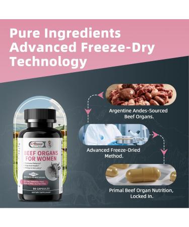 Beef Organ Supplement for Women - Supports Female Hormonal Balance, Energy & Overall Wellness, 100% Grass Fed Beef Organs Complex: Liver Uterus* Heart & 3 More, (2 Capsules Daily) 90 Count (Pack of 1) - Buy Online on GoSupps.com