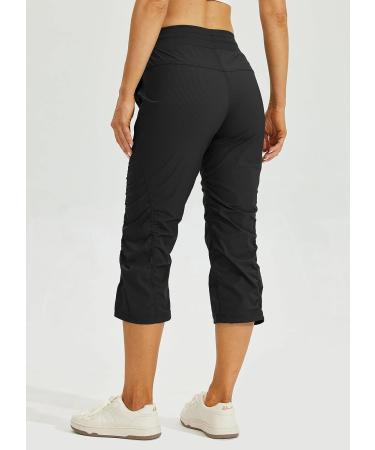 Willit Women's Striped Capris Hiking Travel Pants - Lightweight Quick Dry Drawstring Workout Pants with Pockets - Black XX-Large - Buy Online on GoSupps.com