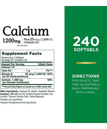 Natures Bounty Calcium Plus 1000 IU Vitamin D3 Softgels 240 Ct (2-Pack) for Immune Support & Bone Health - Buy Online on GoSupps.com
