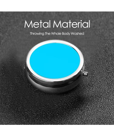 Light Blue Portable Metal Pill Box - Round Mini 3-Compartment Design for Travel - Ideal for Small Pills - Buy Online on GoSupps.com