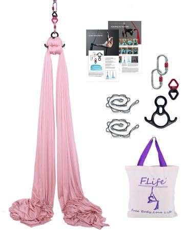 F.Life 11 Yards Aerial Silks Equipment-Low to Medium Stretch Aerial Silk Hardware kit for Acrobatic Dance,Air Yoga, Aerial Yoga Hammock 10 Meters Long Blush nude