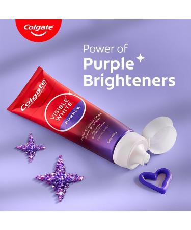 Colgate Visible White Purple Toothpaste Teeth Whitening Toothpaste Whitens Yellow Teeth Enamel-Safe Daily Use (2 Pack 100g+20g/3.5oz+0.7oz) - Buy Online on GoSupps.com