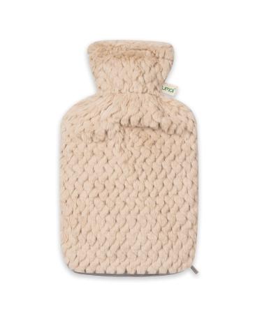 Premium hot bottle 2 liters of natural gummi with a soft synthetic fur cover with zipper bed bottle heat bottle - BS1970: 2012 certified - new model (beige)