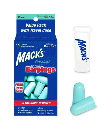 Mack's Original Soft Foam Earplugs 30 Pair Value Pack - 32dB Highest NRR Comfortable Ear Plugs for Sleeping Snoring Work Travel & Loud Events Teal Green