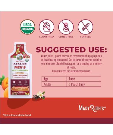 MaryRuth Organics Multivitamin for Men | USDA Organic | Sugar Free Mens Multivitamin Liposomal | Liquid Vitamins for Men | Immune Support Supplement & Overall Wellness | Vegan | 14-0.5 Fl Oz Pouches - Buy Online on GoSupps.com