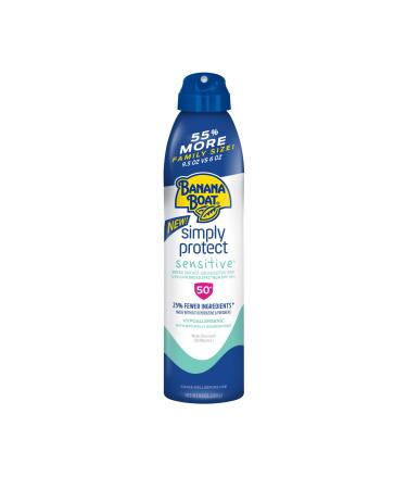 Banana Boat Simply Protect Sensitive Sunscreen Spray Broad Spectrum SPF 50 25% Fewer Ingredients 9.5 Ounces