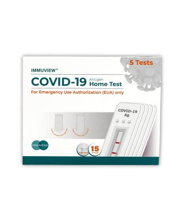 ImmuView COVID-19 Antigen Home Test, FDA EUA at-Home Self Test, Non-invasive Nasal Swab, Easy to Use & Results Within 15 Minutes (1 Pack, 5 Tests Total)