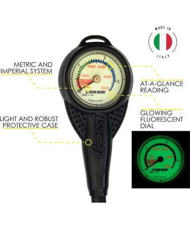 Cressi Mini SPG - Scuba Diving Pressure Gauge | Made in Italy | Global Fluo Color - Buy Online on GoSupps.com