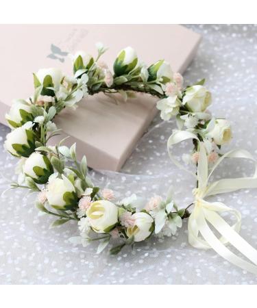 Brikuinr Boho Flower Wreath - White Hair Garland & Headband for Weddings & Parties - Buy Online on GoSupps.com