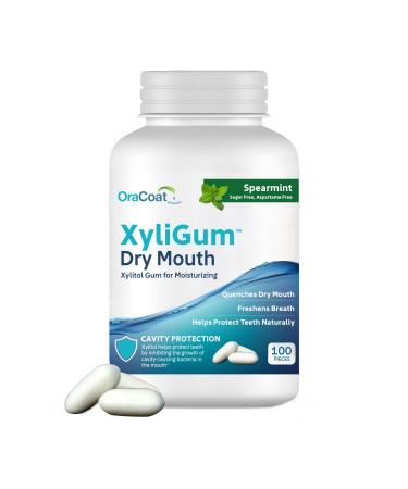 OraCoat XyliGum Dry Mouth - Sugar Free Chewing Gum with Xylitol for Dry Mouth & Gum Health Spearmint 100-Piece Bottle