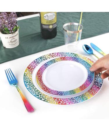Supernal 120pcs Rainbow Silverware Set - Elegant Plastic Cutlery for Rainbow Party - Durable Gold and Pink Flatware - 40 Forks, 40 Knives, 40 Spoons - Buy Online on GoSupps.com