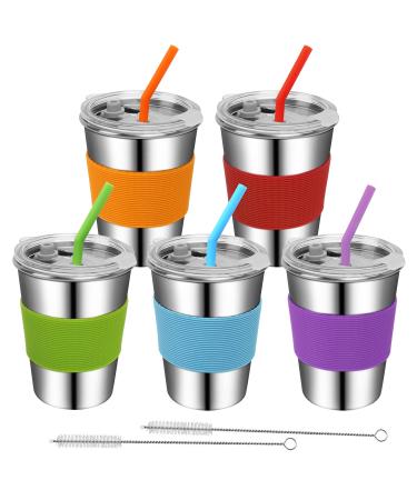 Rommeka Toddler Cups with Straws 18/8 Stainless Steel Children Smoothie Drinking Sippy Cups Stacking & Reusable Kids Cups with Straws and Lids 5 Pack 12oz 12oz WITH Straws /5 Color