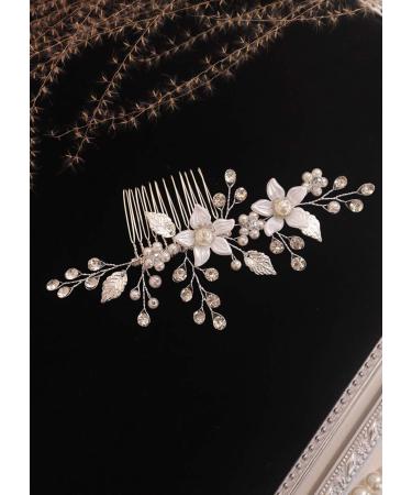 Kercisbeauty White Flower Silver Hair Comb for Women and Girls Rhinestones Headpiece for Birdal Shower Jewelry Collection - Buy Online on GoSupps.com