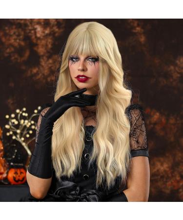 EUPSIIU Long Wave Blonde Wigs for Women 27 Long Curly Wigs with Bangs Ladies Fancy Dress Wig Synthetic Hair Wigs Women's Charming Full Hair Replacement Wigs for Cosplay Party Daily Use (Blonde) - Buy Online on GoSupps.com