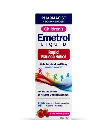 Emetrol Children's Non-Drowsy Nausea Relief - Liquid Nausea Medicine for Upset Stomach - Nausea Relief for Kids - Mixed Berry Flavor - 4fl oz