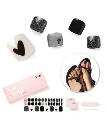 Nail foil for toenails half -hardened gel nail films self -adhesive nail film UV hardening 32 pieces of nail wraps gifts for women girls black little heart
