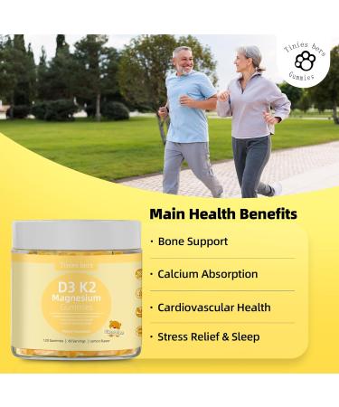 Magnesium Glycinate Gummies 500mg D3 K2 Magnesium Gummies for Adults Kids Highly Absorbent Support Calcium & Bone Stress & Muscle Relief Immune Non-GMO Gluten-Free Vegan Sugar Free Lemon 120 60 Count (Pack of 2) - Buy Online on GoSupps.com