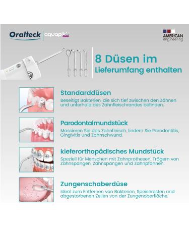 Aquapik Mini Oral Shower - Portable & Wireless 4 Nozzles Rechargeable IPX8 Waterproof 5 Modes - Ideal Family Oral Care (Pink) - Buy Online on GoSupps.com