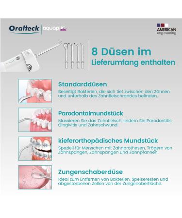 Aquapik Mini Oral Shower - Portable Wireless Water Flosser with 4 Nozzles Rechargeable IPX8 Waterproof 5 Modes - Family Friendly (Pink & White) - Buy Online on GoSupps.com