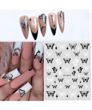 6 Sheets Butterfly Nail Stickers Decals Self-Adhesive Black White Butterflies Nail Art Stickers Nail Art Supplies Designs Kit for DIY Nail Tips Decoration - Buy Online on GoSupps.com