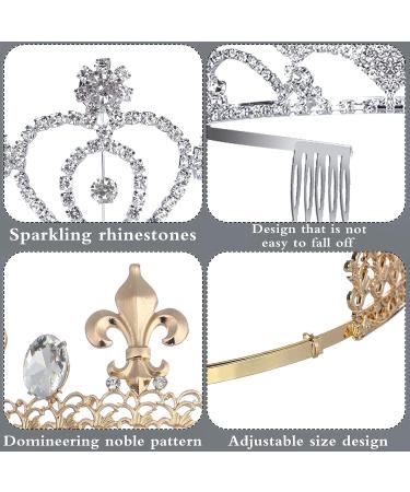 Crystal Tiara Crowns Set - Men and Women Royal King & Princess Crowns for Birthday, Wedding Party - Gold & Silver with Combs - Bridal Hair Accessories - Buy Online on GoSupps.com