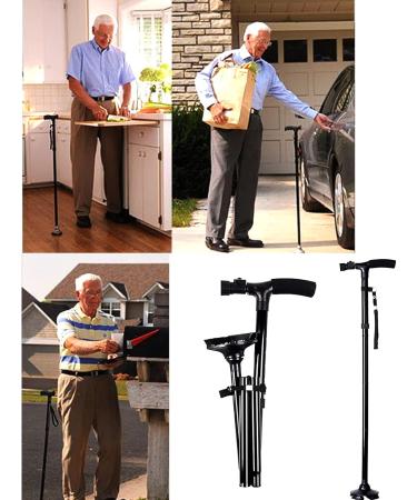 GETUOPT Convenient and Foldable Walking Cane with Adjustable Bright Lights T Handle Cushioning and Pivoting Quad Base - A Perfect Walking Stick for Senior Citizens and Their Active Lifestyles. - Buy Online on GoSupps.com