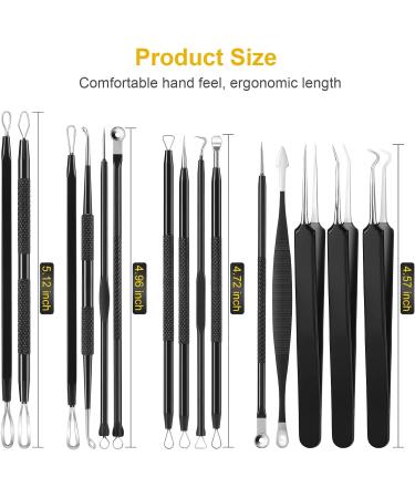 Pimple Popper Tool Kit - 15 PCS Professional Stainless Steel Blackhead Remover Set for Acne Removal - Includes Metal Case - Black - Buy Online on GoSupps.com