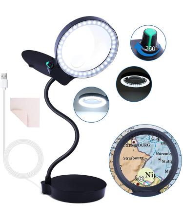 Magnifying Glass with Light and Stand, 10X 20X Magnifying Desk Lamp with Brightness Stepless Dimmable , Adjustable Gooseneck for Reading, Close Work, Hobbies