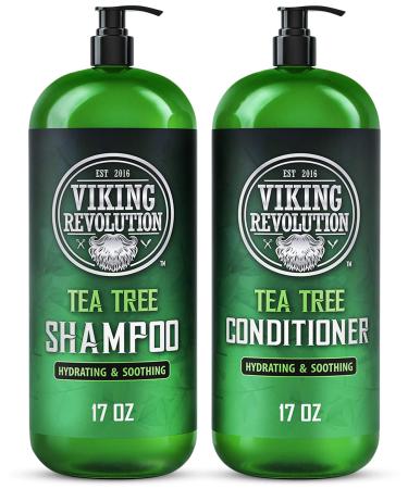 Viking Revolution Tea Tree Shampoo and Conditioner Set - Hydrates Moisturizes  Soothes Dry and Itchy Scalps - With Natural Tea Tree Oil - 17 oz