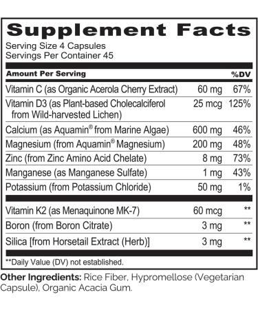 NATURELO Bone Strength Supplement - Plant-Based Calcium, Magnesium, Potassium, Vitamin D3, VIT C, K2 - 180 Vegan Capsules - Buy Online on GoSupps.com