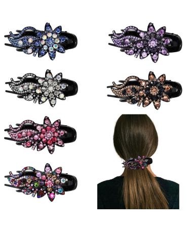 6 Pcs Sparkling Double Flower Rhinestone Duckbill Hair Clips - Decorative Hair Accessories for Women and Girls - Buy Online on GoSupps.com