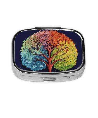 Four Season Tree Printing 2 Compartment Small Pill Case Cute Small Pill Box Purse Pill Boxs Travel Pill Organizer for Pocket Purse and Travel Gifts